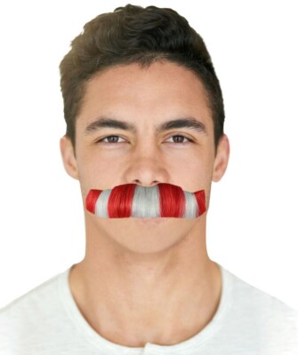 Mens Moustaches, White & Red , M-1040