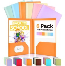 6 Pack 2 Pocket Folders with Labels Plastic File Folders Poly Folders Colored...