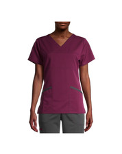 Scrubstar Women's Scrub Top Solid V-Neck Size XS Wine Color FREE SHIPPING 