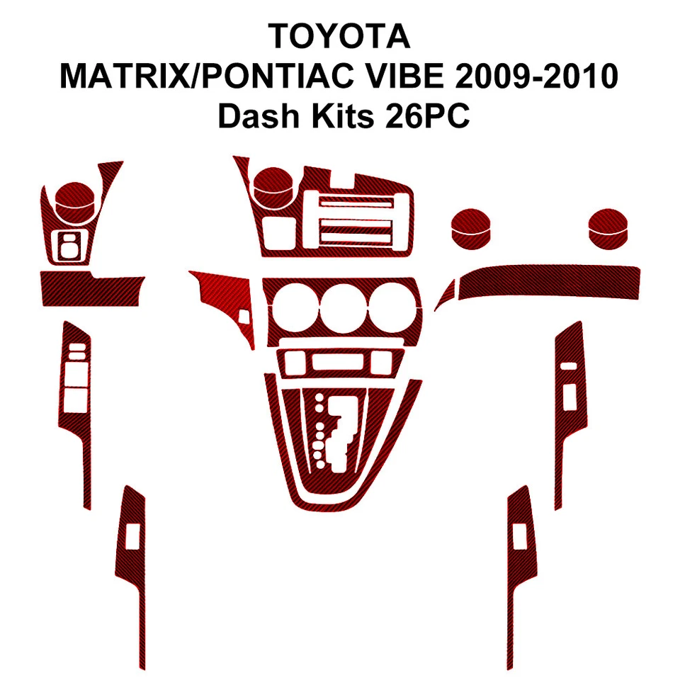 Kits completos de molduras interiores de fibra de carbono roja de 27 piezas para Toyota Matrix Pontiac Vibe Foto 2 de 4