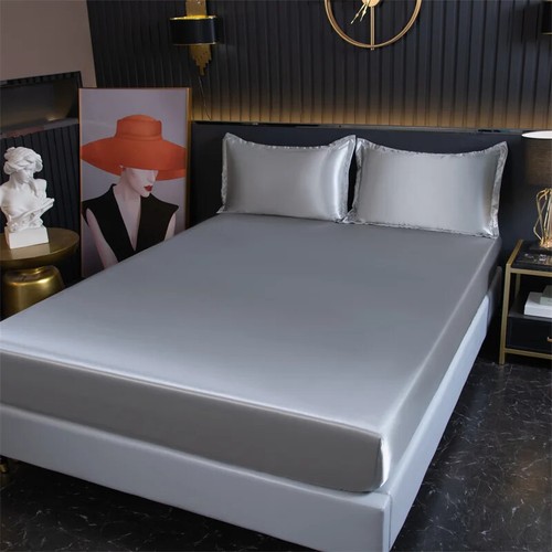 Satin bedsheet solid color mattress cover with elastic band without pillowcase - Imagen 40 de 40