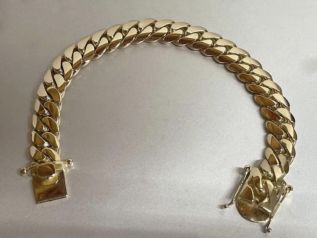 Brazalete de eslabones de bordillo cubano de oro liso 14K Miami para hombre 8