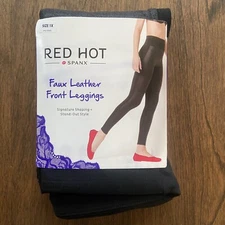 Spanx Assets Faux Leather Front Ponte Knit Backside Leggings 1X Black HTF - NIP