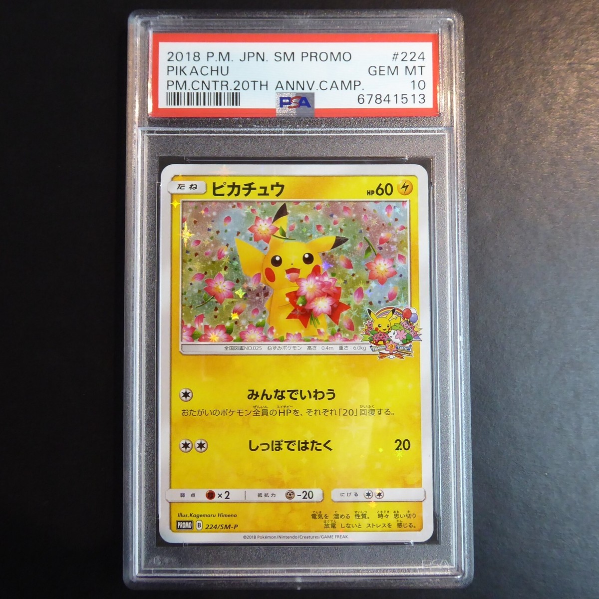 PSA 10 224/SM-P Japanese Pokemon Card 20th Anniversary Pikachu