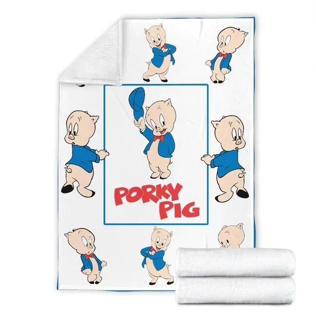 Porky Pig Blanket, Looney Tunes Cartoon Fleece, Sherpa Blanket Gifts for Kids