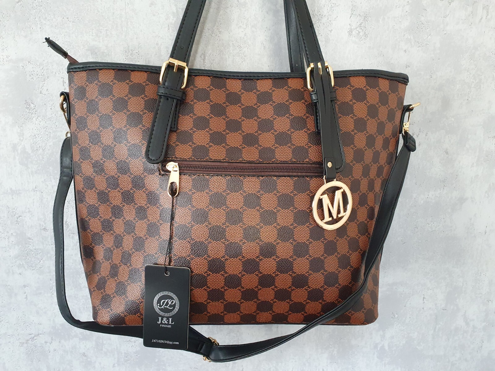 Damen Tasche Umhängetasche Schultertasche Tasche Handtasche Schwarz Braun weiß Ansicht 2