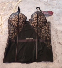Maidenform Lace Black/Nude Push-up Bustier 34 B NEW
