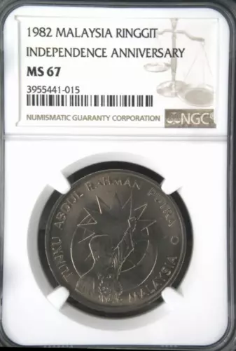 Mazuma *N1371 NGC Malaysia 1982 $1 25th Merdeka 1957-1982 MS67