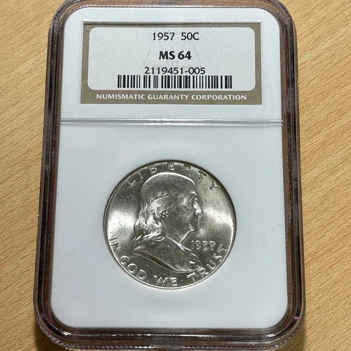 1957 Silver Franklin Half Dollar NGC MS64 Uncirculated