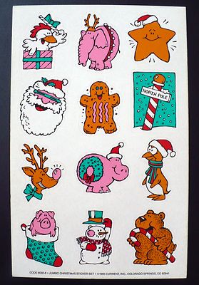 VINTAGE 1985 CURRENT 12  JUMBO CHRISTMAS STICKERS 1 SHEET 5 3/4'' x  9'' 