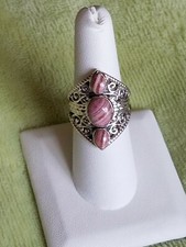 Size 7- 5.54ct Artisan Crafted Argentinian Sterling Silver Rhodochrosite Ring