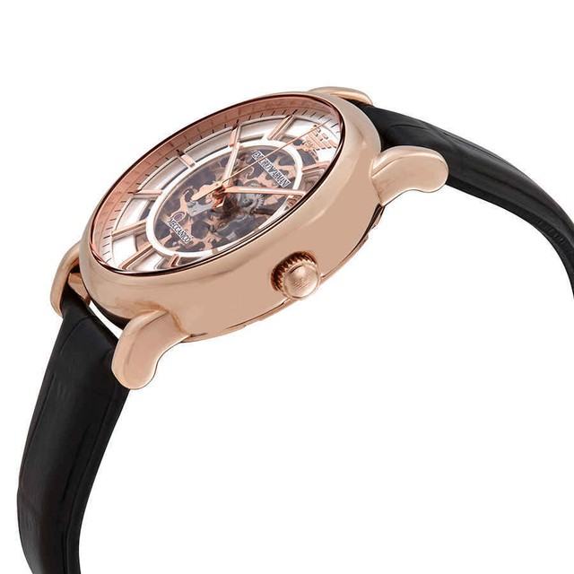 Emporio Armani Black Leather Rose Gold Tone Meccanico Automatic Watch  AR60007 for sale online | eBay