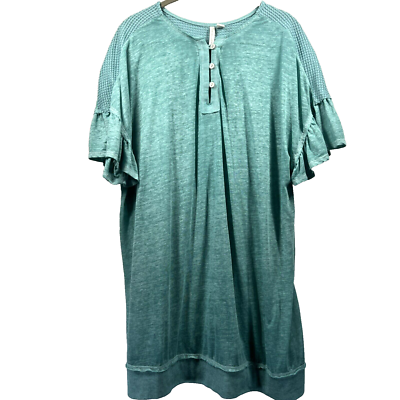 #ad Live Well Life Style Top Medium Turquoise Ruffle Short Sleeve Tunic Burnout $22.15