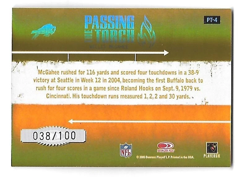 WILLIS McGAHEE 2005 Donruss Elite Passing the Torch Autographs /100 Bills PT4 - Image 2 of 2