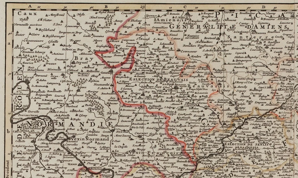 Mapa antiguo "Gouvernement Generalité de Paris" (Francia) Jaillot-Mortier, 1705 Foto 3 de 4