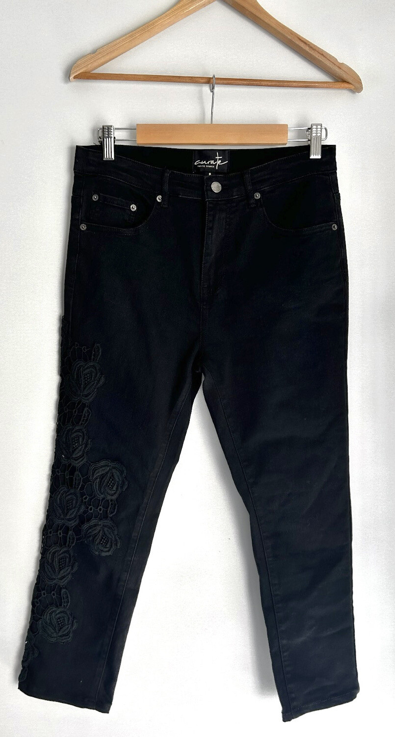 TRELISE COOPER CURATE Black Rose Embroidery Jeans Siz… Gem