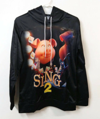 Unisex Kids Boys Girls Sing 2 Long Sleeve Sweatshirt Draw String Hood Black