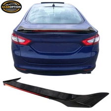Fits 13-20 Ford Fusion Trunk Spoiler Wing Lip Gloss Black ABS W/ LED Brake Light