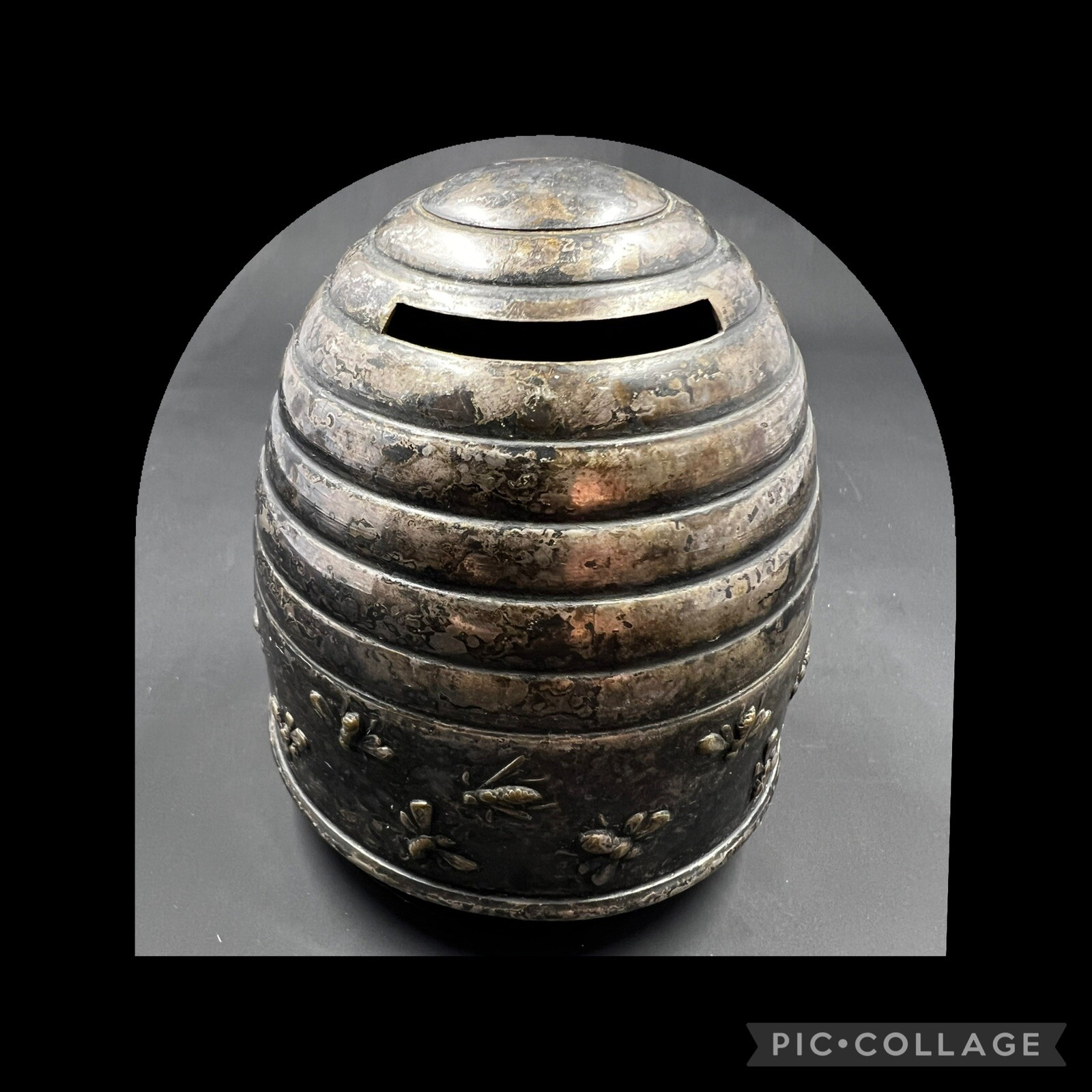 Vintage DANA DFA Danish Silver-Plated Beehive Coin Bank w/ Embossed Bees