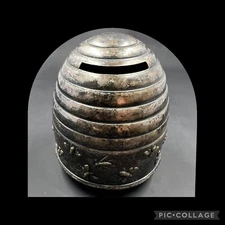 Vintage DANA DFA Danish Silver-Plated Beehive Coin Bank w/ Embossed Bees