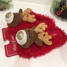 Ugly Christmas Slippers Reindeer With Grippers Warm Comfy Fun Unisex Size S 5/6
