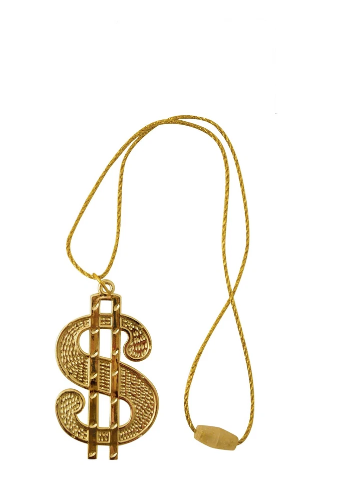 COLLAR DÓLAR DE ORO Cadena Medallón Gángster Conjunto Rapero Elegante Vestido Disfraz Foto 2 de 2