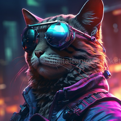 Digital Image Picture Photo Wallpaper Background Cyberpunk Cat 1 Art