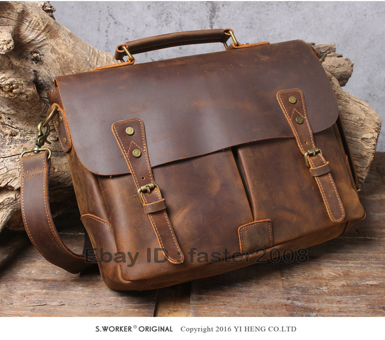 Crazy Horse Leather Messenger Bag Men Portable Briefcase Shoulder Computer Bag