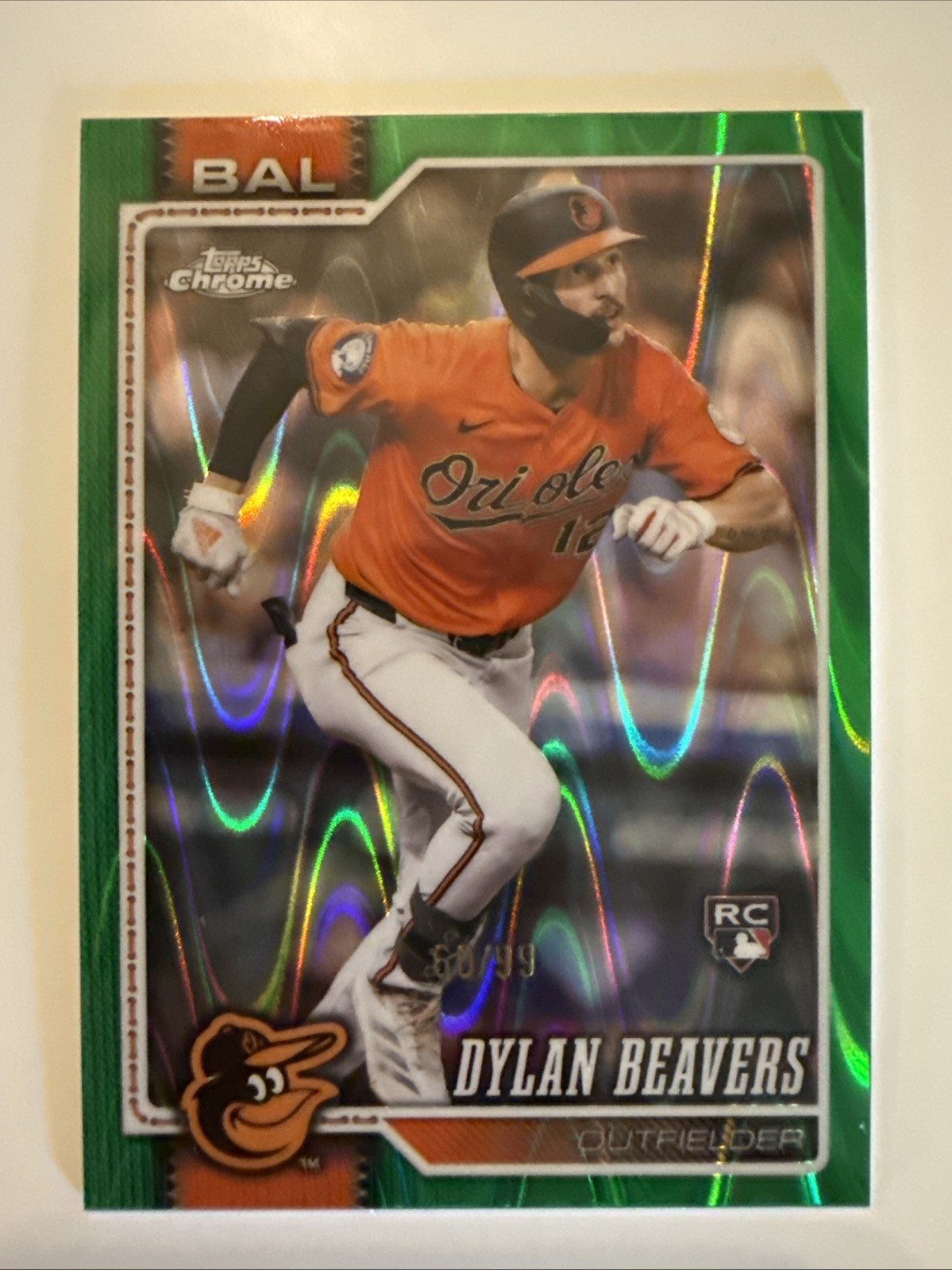 2026 Topps Chrome Dylan Beavers RC Green RayWave Refractor #218 Orioles /99