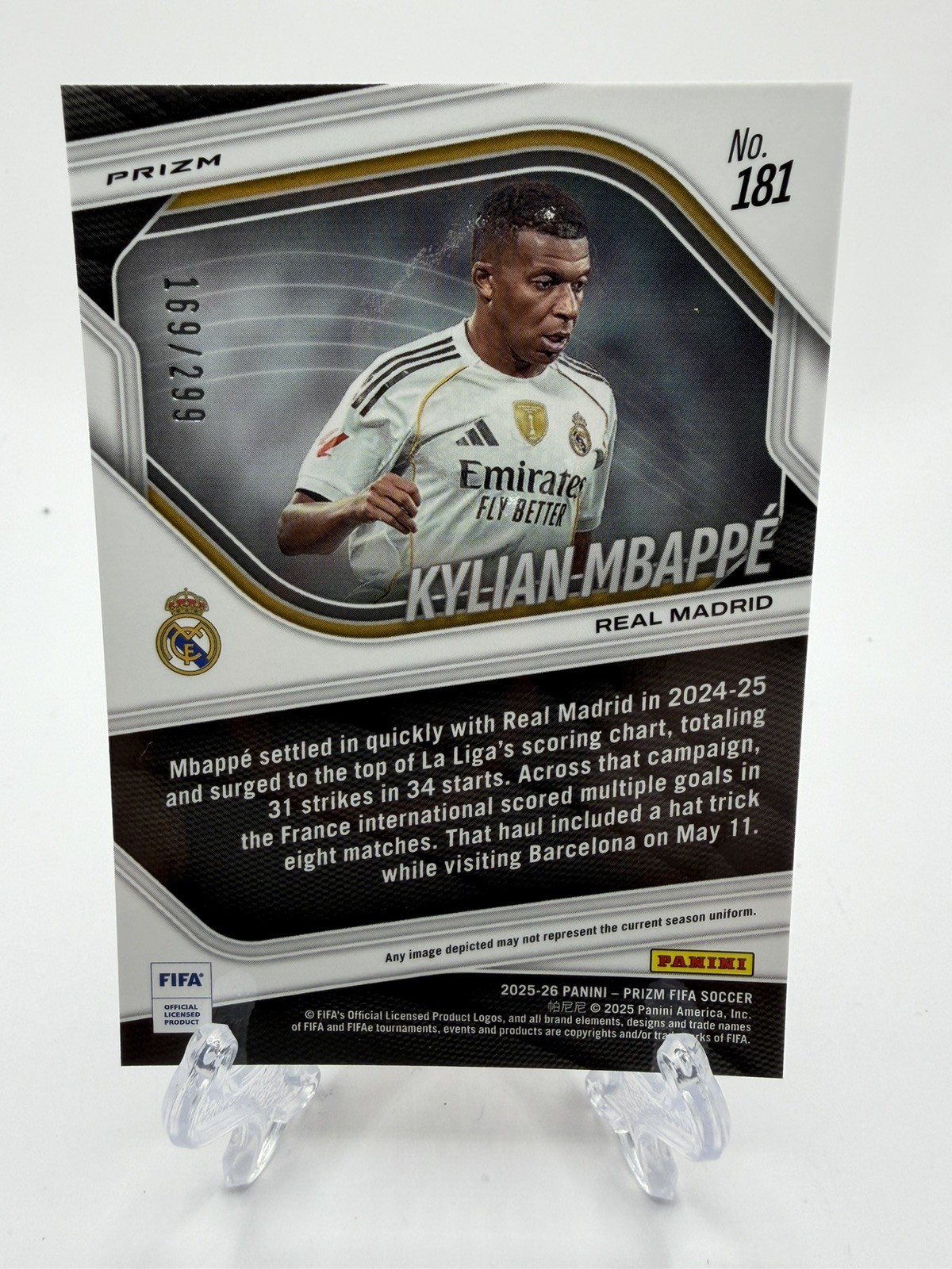2025-26 Panini Prizm FIFA Kylian Mbappe Orange Mosaic Prizm /299 #181 France view 3