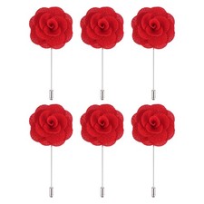 6Pcs Groom Boutonnieres Rose Boutonnieres Pins 3.5"x1.6" for Wedding Red