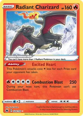 RADIANT CHARIZARD 020/159 HOLO NM POKEMON