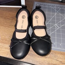 Girls Black Ballet Flats Slip-On Round Toe Shoes Size 4