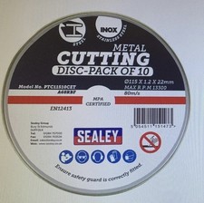 Sealey Cutting Disc Ø115 x 1.2mm Ø22mm Bore Pack of 10