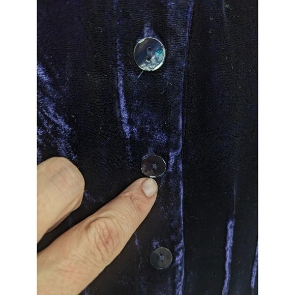 Blusa Top Soft Surroundings Mujer 1X Terciopelo Púrpura Botones Cordón Cintura Foto 3 de 4