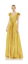 Ieena for Mac Duggal 26729 Sz 2 Chartreuse Pleated Cut Out Lace Up Back Gown