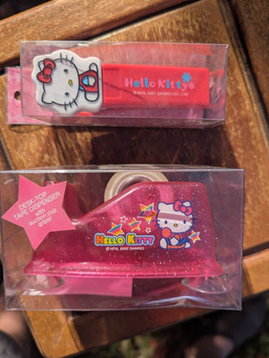 HELLO KITTY STAPLER desk top tape dispenser NOS 2001 SANRIO toy