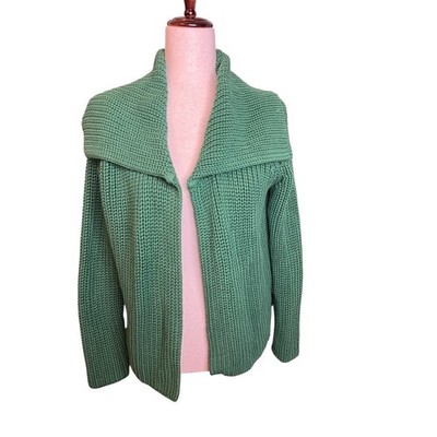 Talbots Petites Chunky Knit Shawl Collar Cardigan Green Sz MP Sustainable Cotton