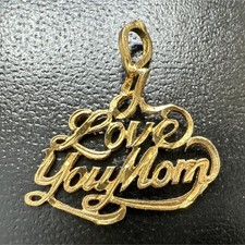 Yellow Gold 14k Pendant Charm 'I Love You Mom' Mother's Day Love Theme