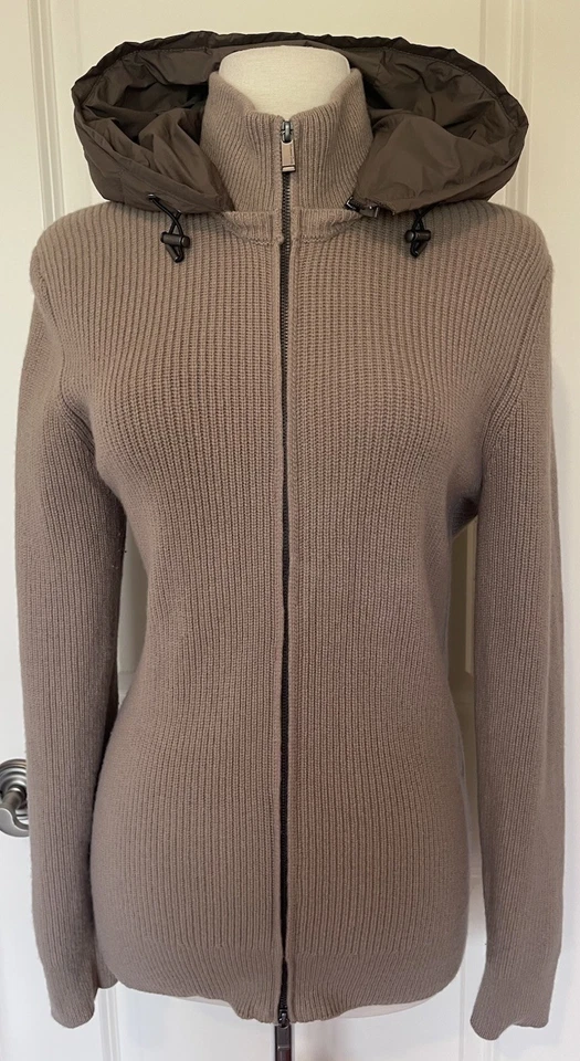 Chaqueta/Cardigan Massimo Dutti Marrón Lana Fina Con Capucha Cremallera Frontal Talla ~ L ~ Elegante Foto 3 de 4