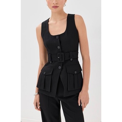 NEW Veronica Beard Becker Vest Sleeveless Belted Utility Top size 10