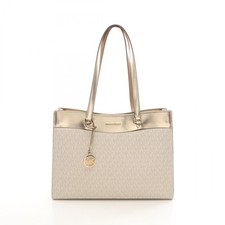 Borsa grande Michael Kors JET SET TRAVEL tasca tela pelle beige oro usata