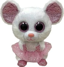 Ty Beanie Boos Nina Mouse Plush 7" White Pink Sparkly Ears Feet Glittered Accent