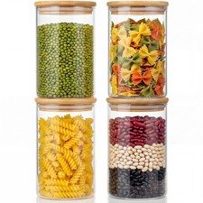 32oz - 4 Pack Glass Jars with Lids, Glass Pantry Storage Containers with Airt...