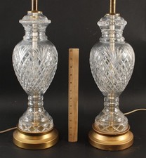 Pair Authentic WATERFORD Cut & Polished Crystal Glass & Brass Table Lamps, NR