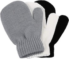 3 Pairs Toddler Magic Stretch Mittens Little Girls Soft Knit Mitten Baby Boys Wi