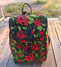 Women s Small Ladybug Animal Print Backpack Green Red Black Zip Buckle Strap