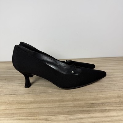 Stuart Weitzman Damen Pumps Pfennigabsatz Stoff Obermaterial schwarz UK 5,5 EU 38,5