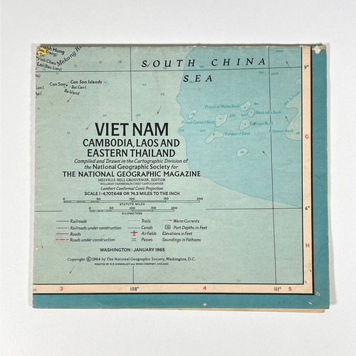 Vintage 1965 National Geographic Vietnam Cambodia Laos Thailand Fold-Out Map