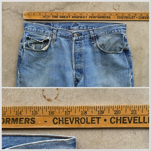 Vtg Levis 501 Blue Denim Jeans W 34 - 35 L 34 Button Fly Red Tab Y2k Grunge 2005 - Picture 17 of 23